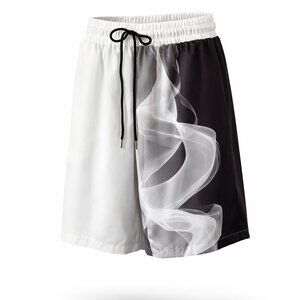 SHEIN Men's XXL Black White Smoke Print Graphic Drawstring Athletic Shorts NIB